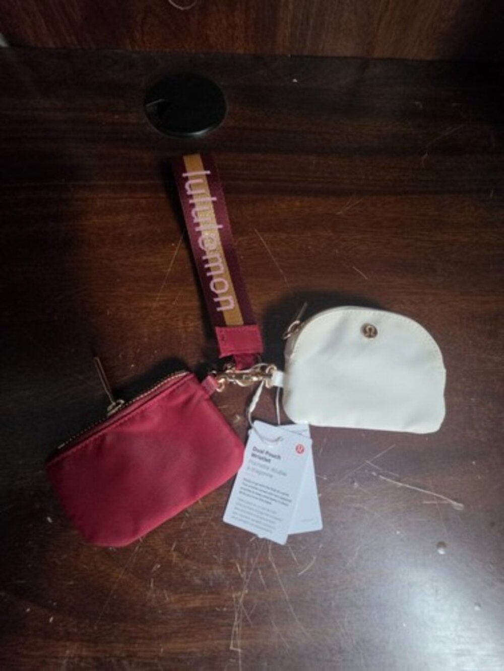 Lululemon Dual Pouch Wristlet Burgundy/Gold NWT